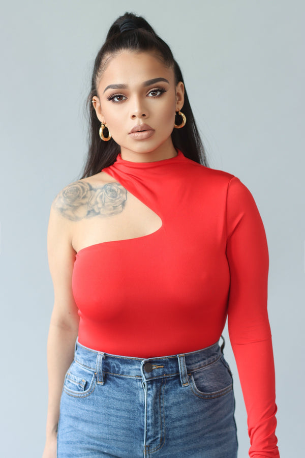 Red One Long Sleeve Cut Out Bodysuit